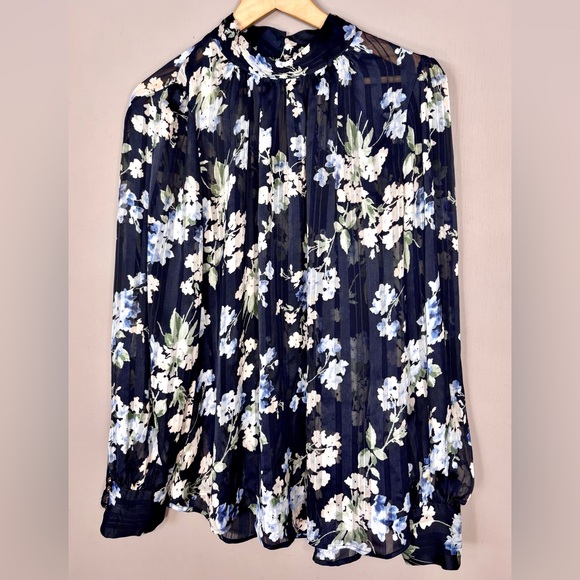 H&M Tops - H&M Navy Floral Sheer Blouse